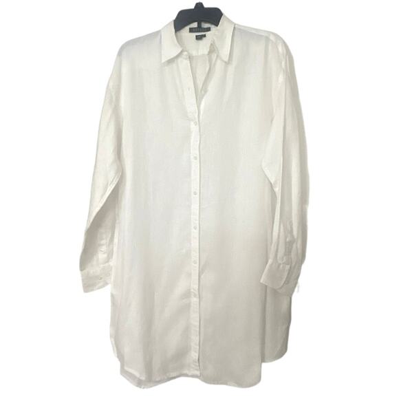 Lauren by Ralph Lauren Dresses & Skirts - LAUREN RALPH LAUREN 100% Linen White Long Sleeve Shirt Dress Suze Med